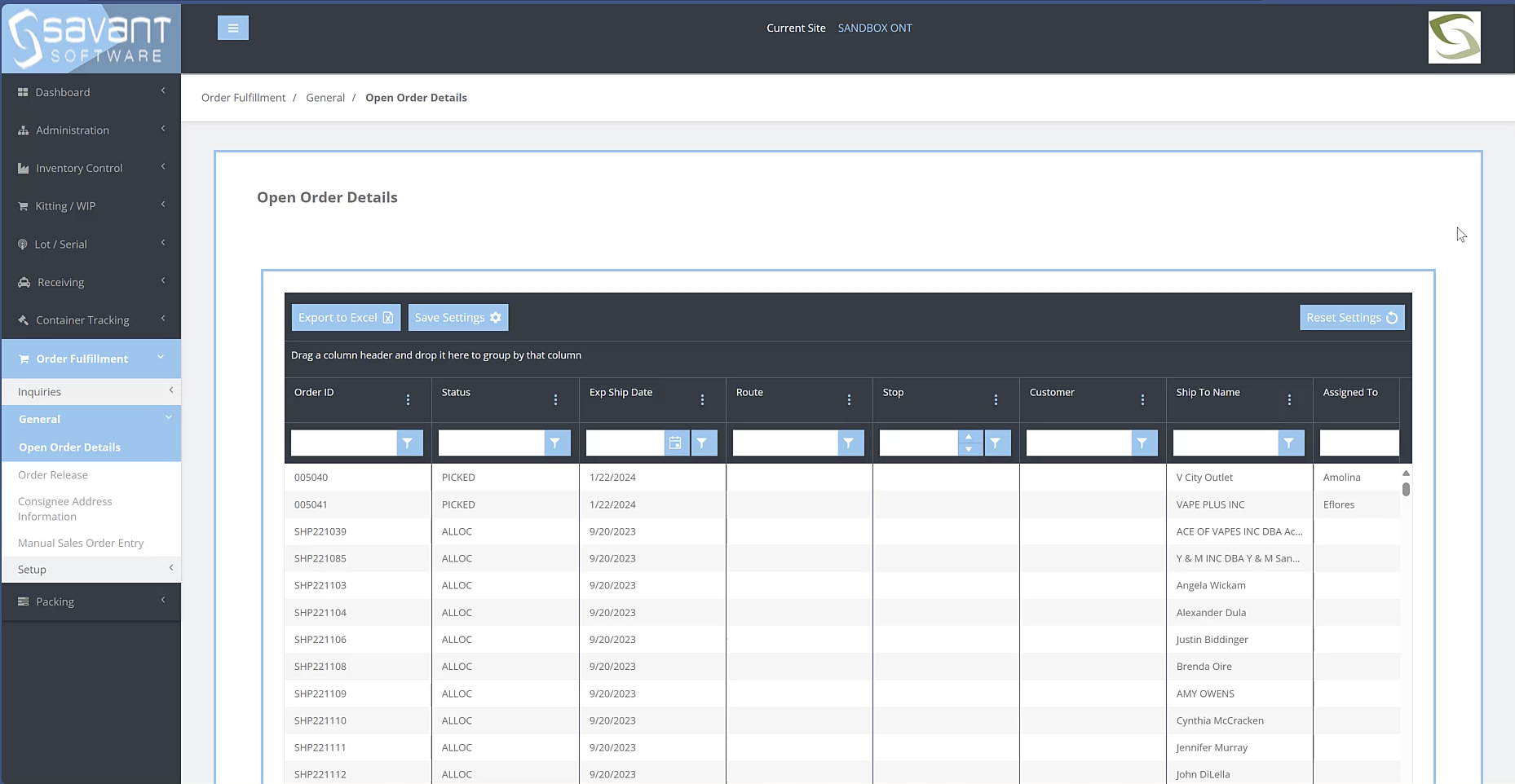 savant shipping manifest demo